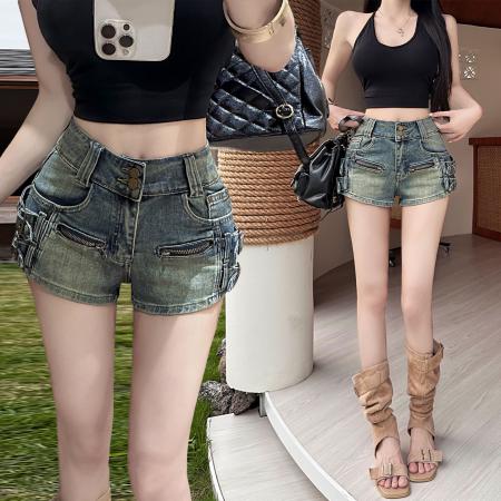 美式纯欲风辣妹重工设计感弹力牛仔短裤 服裝批發女裝批發服飾貨源