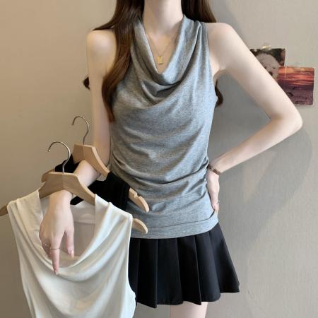 夏季新款大码女装无袖荡领T恤简...