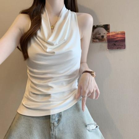 夏季新款大码女装无袖荡领T恤简约背心胖MM百搭上衣女 服裝批發女裝批發服飾貨源