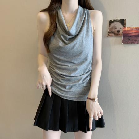 夏季新款大码女装无袖荡领T恤简约背心胖MM百搭上衣女 服裝批發女裝批發服飾貨源