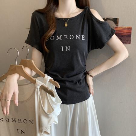 夏季新款大码女装短袖字母印花露...