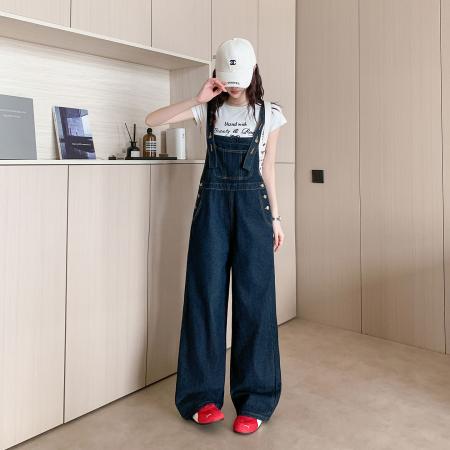 BY17809# 减龄休闲牛仔背带裤女春夏新款美式复古宽松阔腿连体裤 服裝批發女裝批發服飾貨源