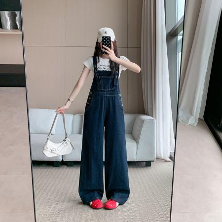 BY17809# 减龄休闲牛仔背带裤女春夏新款美式复古宽松阔腿连体裤 服裝批發女裝批發服飾貨源