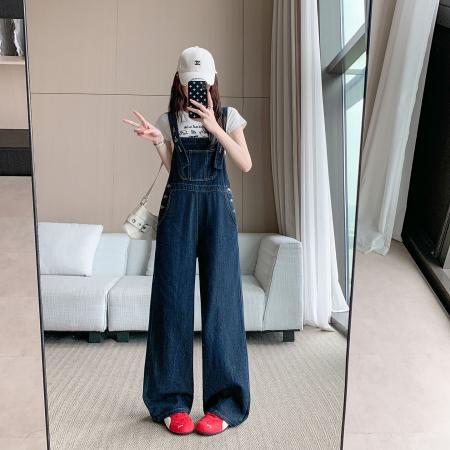 BY17809# 减龄休闲牛仔背带裤女春夏新款美式复古宽松阔腿连体裤 服裝批發女裝批發服飾貨源