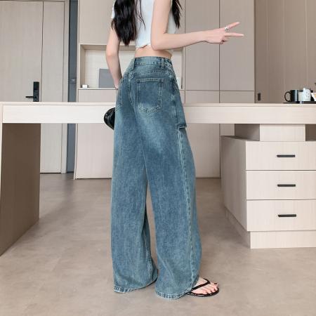 叠穿裙帘牛仔裤女复古假两件拼接辣妹设计感阔腿拖地裤 服裝批發女裝批發服飾貨源