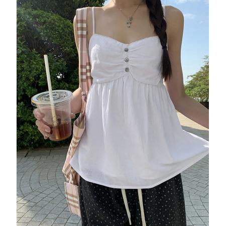 BY17819# 红人馆白色吊带背心女夏外穿露背设计感独特漂亮巨好看无袖上衣女 服裝批發女裝批發服飾貨源