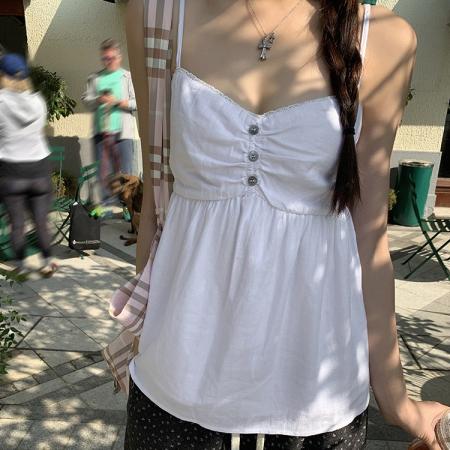 BY17819# 红人馆白色吊带背心女夏外穿露背设计感独特漂亮巨好看无袖上衣女 服裝批發女裝批發服飾貨源