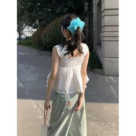 法式镂空刺绣吊带背心女新款温柔风V领收腰显瘦无袖上衣 服裝批發女裝批發服飾貨源