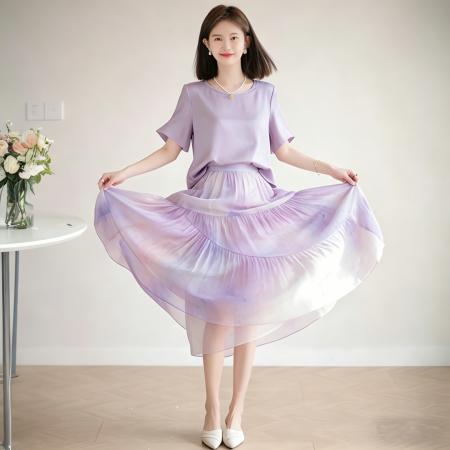 夏季新款休闲时尚减龄小香风缎面上衣+裙子两件套装女装夏季 服裝批發女裝批發服飾貨源