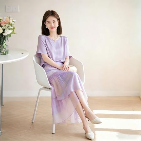 夏季新款休闲时尚减龄小香风缎面上衣+裙子两件套装女装夏季 服裝批發女裝批發服飾貨源