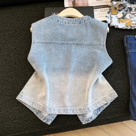 复古做旧闪钻蝴蝶牛仔马甲女春夏款圆领无袖叠穿背心外套 服裝批發女裝批發服飾貨源