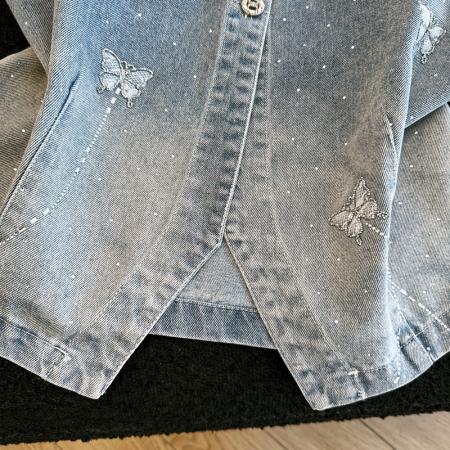 复古做旧闪钻蝴蝶牛仔马甲女春夏款圆领无袖叠穿背心外套 服裝批發女裝批發服飾貨源