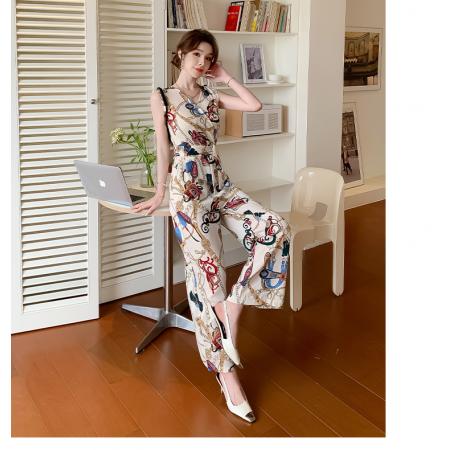 连体裤夏季新款印花时尚洋气无袖收腰显瘦垂感轻熟阔腿裤 服裝批發女裝批發服飾貨源