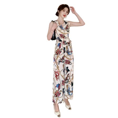 连体裤夏季新款印花时尚洋气无袖收腰显瘦垂感轻熟阔腿裤 服裝批發女裝批發服飾貨源