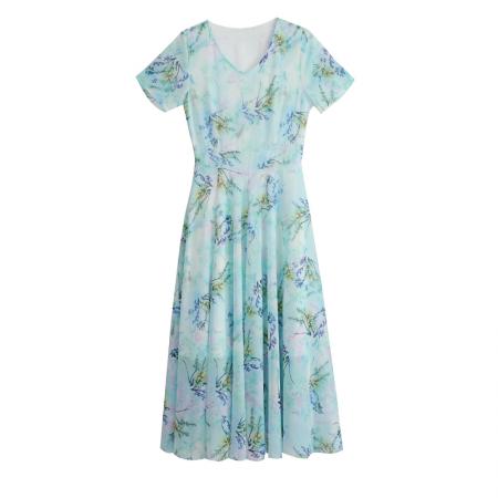 时尚气质短袖连衣裙夏季新款简约遮肚洋气显瘦中长款裙子 服裝批發女裝批發服飾貨源