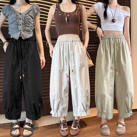 洗水棉灯笼裤女新款设计感高腰九分宽松束脚休闲哈伦裤 服裝批發女裝批發服飾貨源