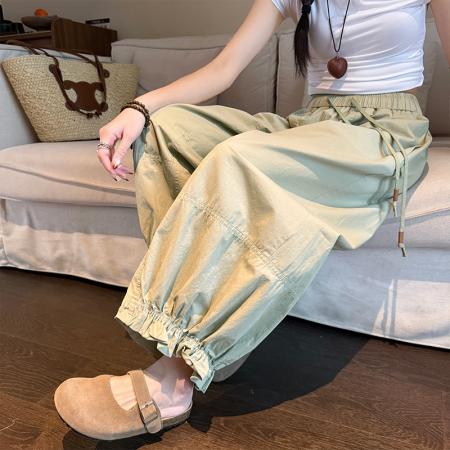 洗水棉灯笼裤女新款设计感高腰九分宽松束脚休闲哈伦裤 服裝批發女裝批發服飾貨源