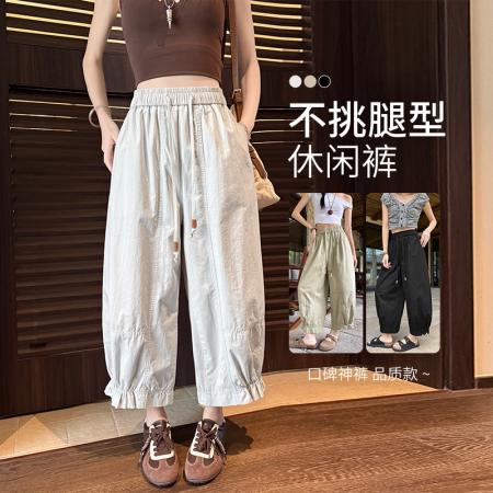 洗水棉灯笼裤女新款设计感高腰九分宽松束脚休闲哈伦裤 服裝批發女裝批發服飾貨源