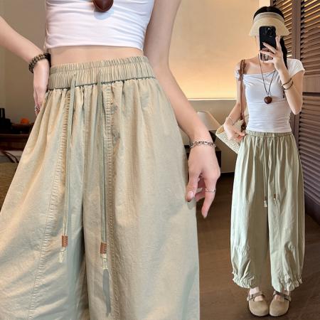 洗水棉灯笼裤女新款设计感高腰九分宽松束脚休闲哈伦裤 服裝批發女裝批發服飾貨源