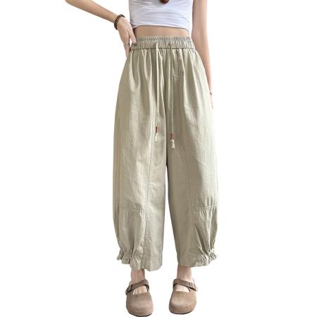 洗水棉灯笼裤女新款设计感高腰九分宽松束脚休闲哈伦裤 服裝批發女裝批發服飾貨源