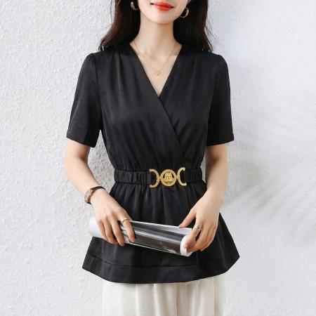 大码V领女装衬衫时尚休闲宽松显...