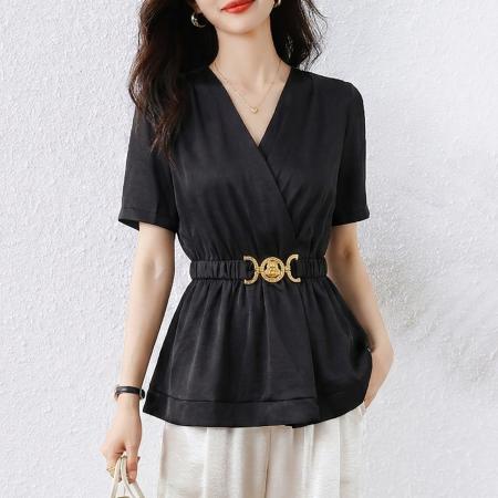 大码V领女装衬衫时尚休闲宽松显瘦微胖纯色简约百搭上衣 服裝批發女裝批發服飾貨源
