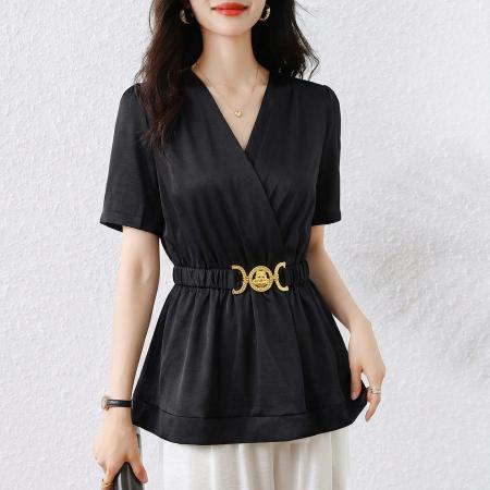 大码V领女装衬衫时尚休闲宽松显瘦微胖纯色简约百搭上衣 服裝批發女裝批發服飾貨源