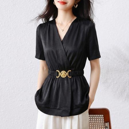 大码V领女装衬衫时尚休闲宽松显瘦微胖纯色简约百搭上衣 服裝批發女裝批發服飾貨源