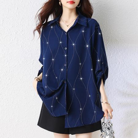 夏季新款胖MM宽松大码重工烫钻上衣时尚显瘦衬衫 服裝批發女裝批發服飾貨源