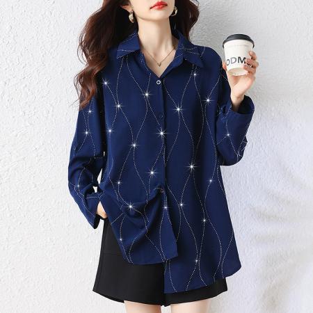 夏季新款胖MM宽松大码重工烫钻上衣时尚显瘦衬衫 服裝批發女裝批發服飾貨源