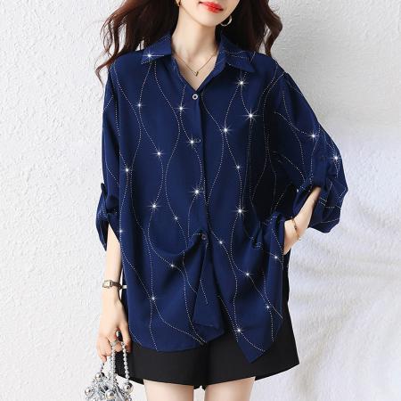 夏季新款胖MM宽松大码重工烫钻上衣时尚显瘦衬衫 服裝批發女裝批發服飾貨源