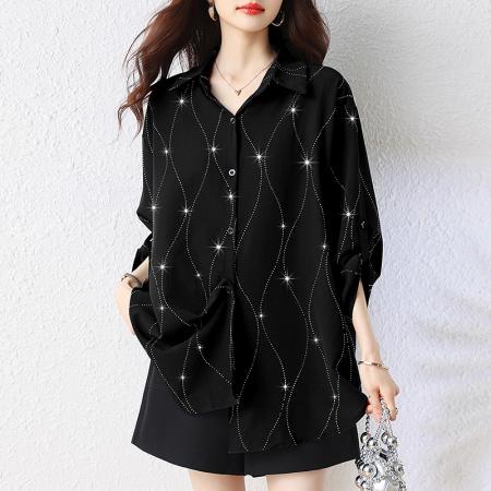 夏季新款胖MM宽松大码重工烫钻上衣时尚显瘦衬衫 服裝批發女裝批發服飾貨源
