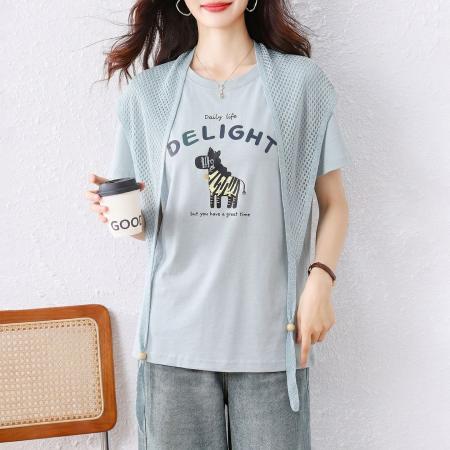 夏季新款韩版宽松百搭圆领小马印...