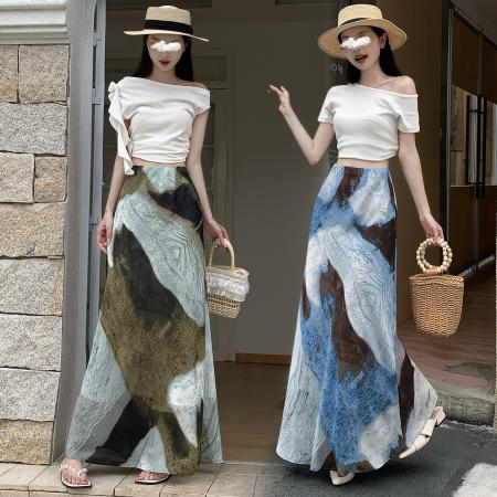 设计感撞色不规则半身裙女夏季流行新款洋气减龄百搭a字裙子 服裝批發女裝批發服飾貨源