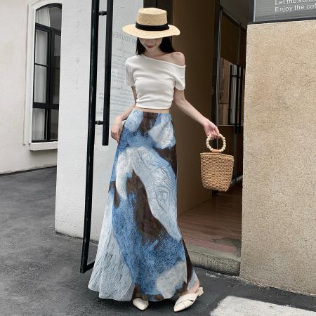 设计感撞色不规则半身裙女夏季流行新款洋气减龄百搭a字裙子 服裝批發女裝批發服飾貨源