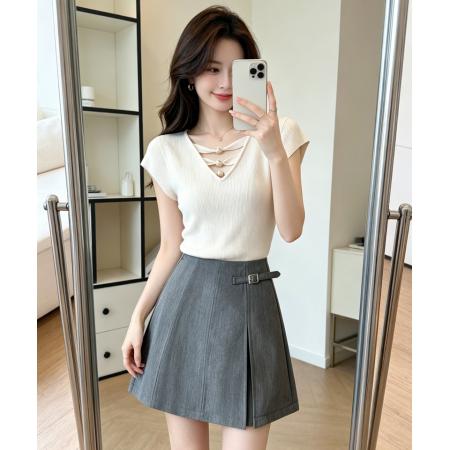 夏新款韩版修身显瘦飞机袖百搭减龄显瘦短袖天丝麻针织衫 服裝批發女裝批發服飾貨源