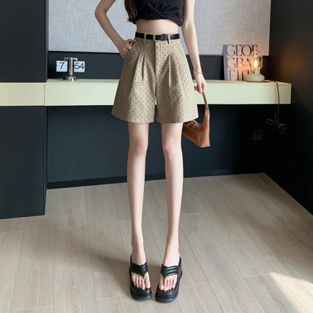 休闲短裤女夏新款复古波点a字工装裤高腰阔腿裤圆点5分短裤女 服裝批發女裝批發服飾貨源