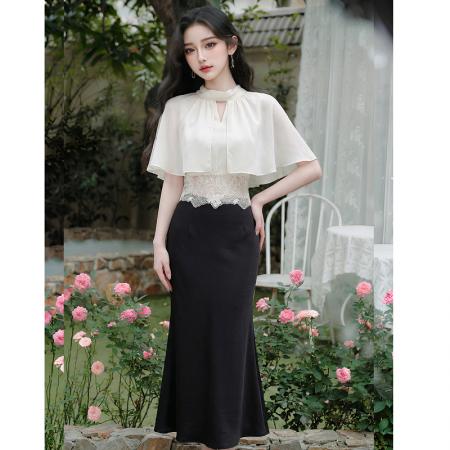 木子李的李温柔小飞袖收腰蕾丝花边雪纺上衣女夏半身裙两件套 服裝批發女裝批發服飾貨源