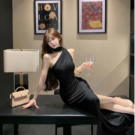 法式御姐风气质性感斜肩连衣裙女装夏季高级感修身显瘦包臀裙 服裝批發女裝批發服飾貨源