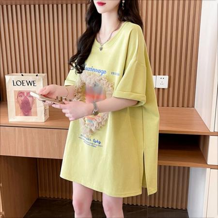 棉后包领纯棉短袖t恤女开叉大码胖mm蕾丝花边上衣 服裝批發女裝批發服飾貨源