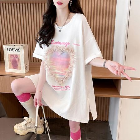 棉后包领纯棉短袖t恤女开叉大码胖mm蕾丝花边上衣 服裝批發女裝批發服飾貨源