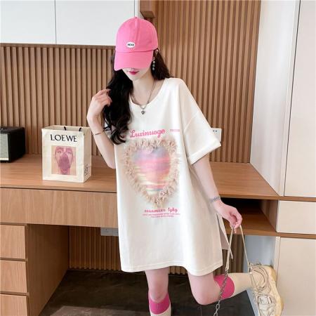 棉后包领纯棉短袖t恤女开叉大码胖mm蕾丝花边上衣 服裝批發女裝批發服飾貨源