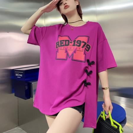 棉后包领纯棉中国风复古短袖t恤女大码女装上衣 服裝批發女裝批發服飾貨源