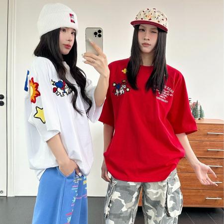 纯棉原版字母+刺绣+内里铺布夏季短袖T恤女上衣 服裝批發女裝批發服飾貨源