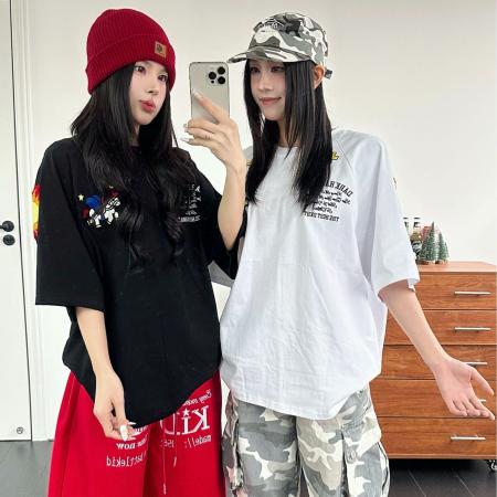 纯棉原版字母+刺绣+内里铺布夏季短袖T恤女上衣 服裝批發女裝批發服飾貨源