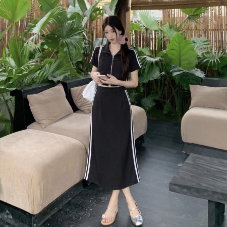 大码显瘦套装女新款夏季胖MM短款拉链上衣半身裙两件套 服裝批發女裝批發服飾貨源