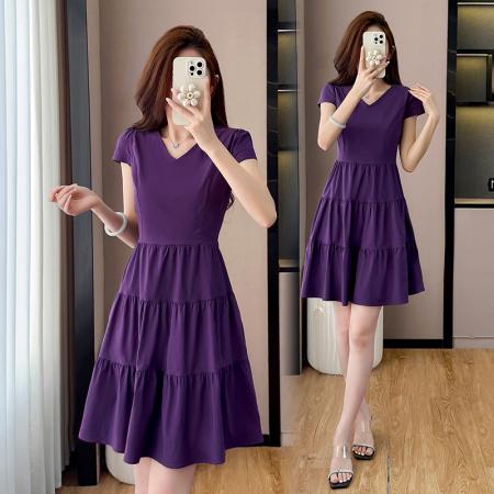 蝴蝶结修身显瘦气质洋气连衣裙拼接时尚款小个子大码裙子新款 服裝批發女裝批發服飾貨源