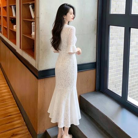 法式休闲优雅收腰显瘦鱼尾裙设计感时尚气质长款连衣裙女新款 服裝批發女裝批發服飾貨源