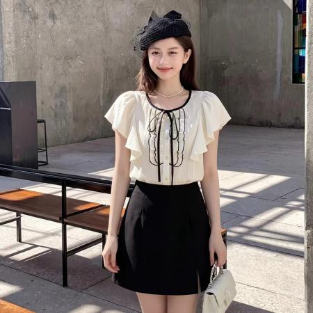 韩系休闲荷叶边衬衣夏季新款高级...