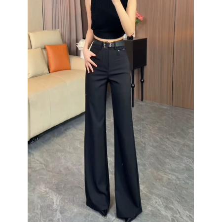 BY17899# 黑色高腰宽松显瘦西装阔腿裤女夏季新款垂感慵懒休闲直筒裤 服裝批發女裝批發服飾貨源